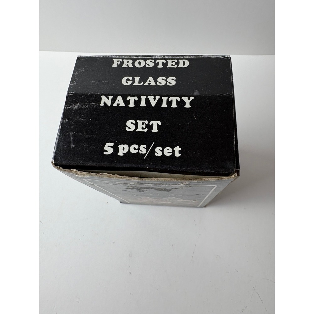 Vintage Frosted Glass Nativity Set 5 Piece Holy Family Christmas Decor NIB